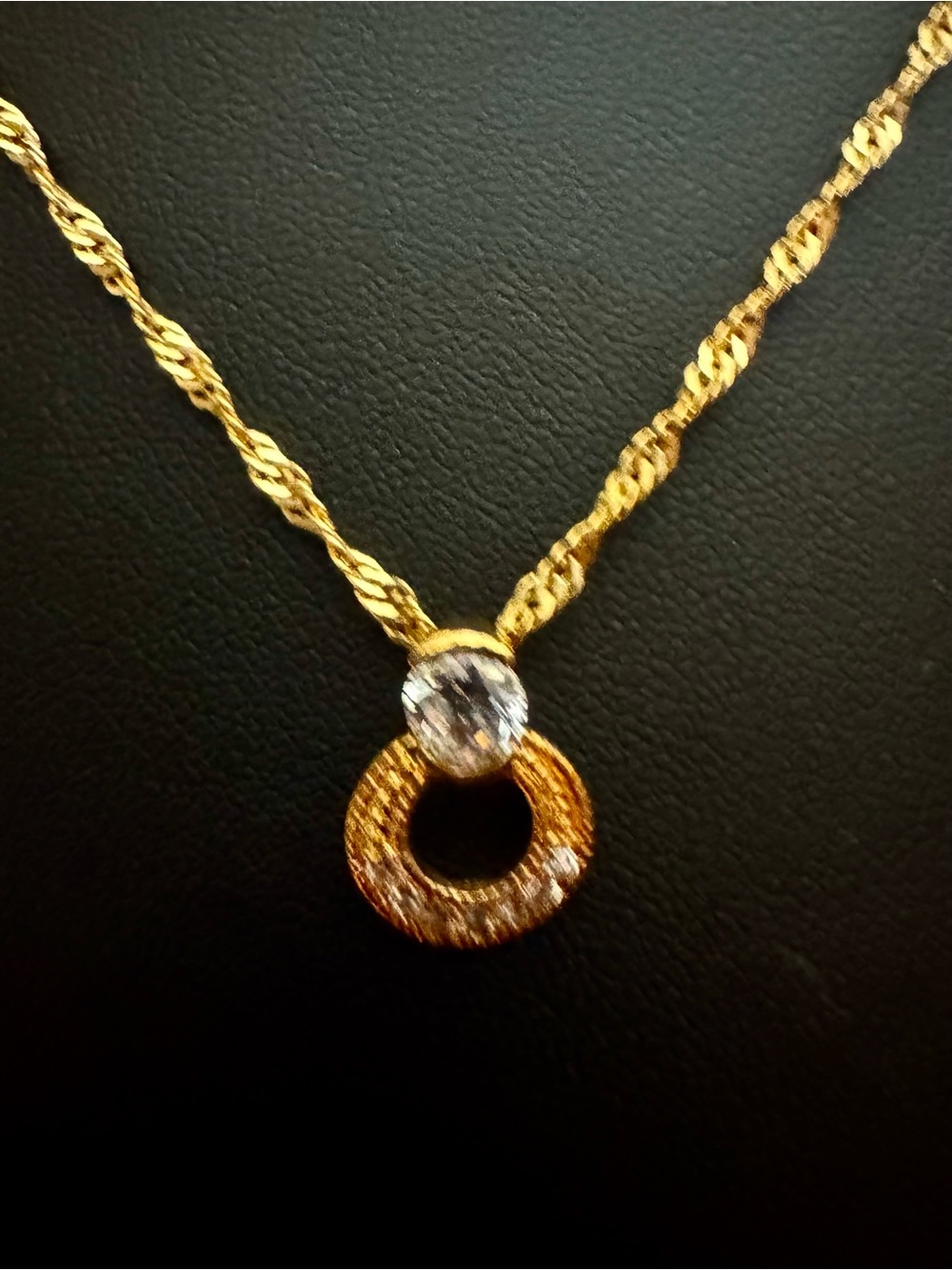 Moissonite Gold Circle Pendant Necklace with Clear Stone